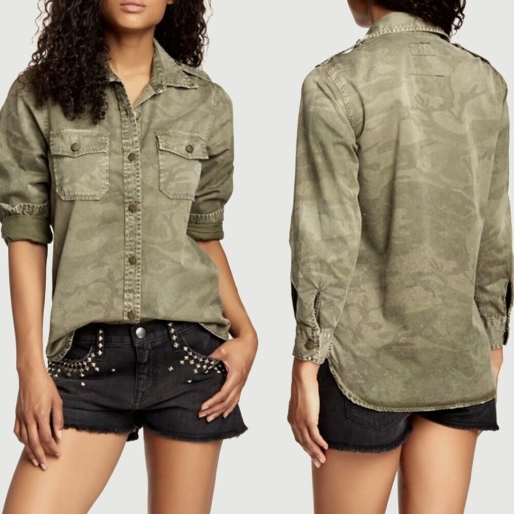 CURRENT/ELLIOTT The Perfect Shirt Army Camo Jacket cotton twill $198
